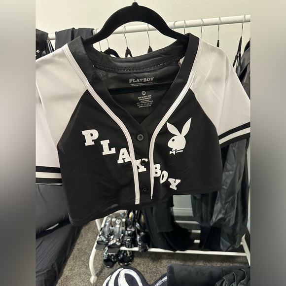 PLAYBOY Black and White Crop Top Jersey SIZE MEDIUM - Picture 5 of 5